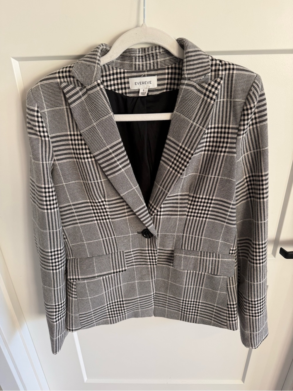 Evereve Plaid One Button Blazer Women S Black White Tailored Career Jacket
